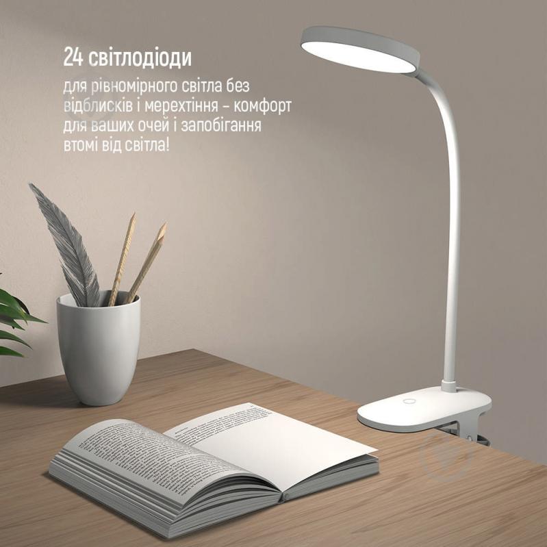 Настільна лампа ColorWay Flexible & Clip 2 із вбудованим акумулятором 24x3,5 Вт білий CW-DL10FCB-W - фото 10