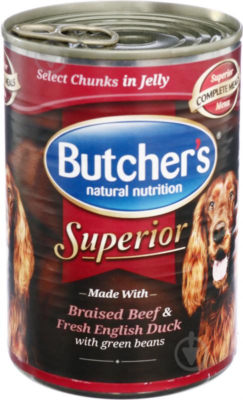 Корм для всех пород Butcher's Superior в желе с говядиной уткой и зеленым горохом 400 г 52404 400 г - фото 1