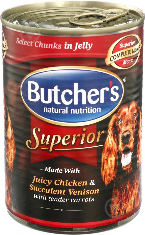 Корм для всех пород Butcher's Superior в желе с курицей олениной и морковью 400 г 52306 400 г - фото 1