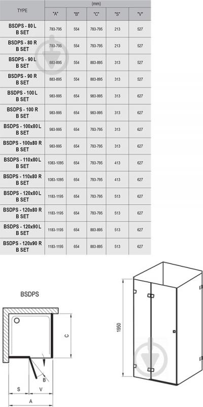 Душова кабіна Ravak BSDPS- 120/90 L TRANSPARENT - фото 2