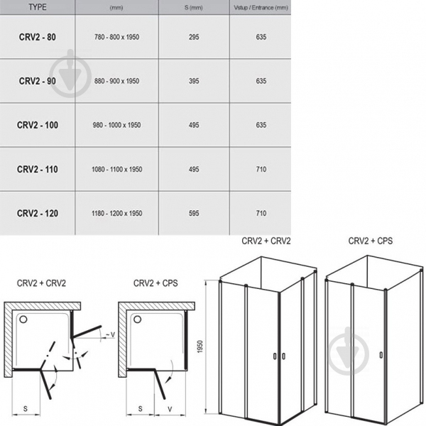 Стінка душова Ravak CRV2-90 white TRANSPARENT - фото 3