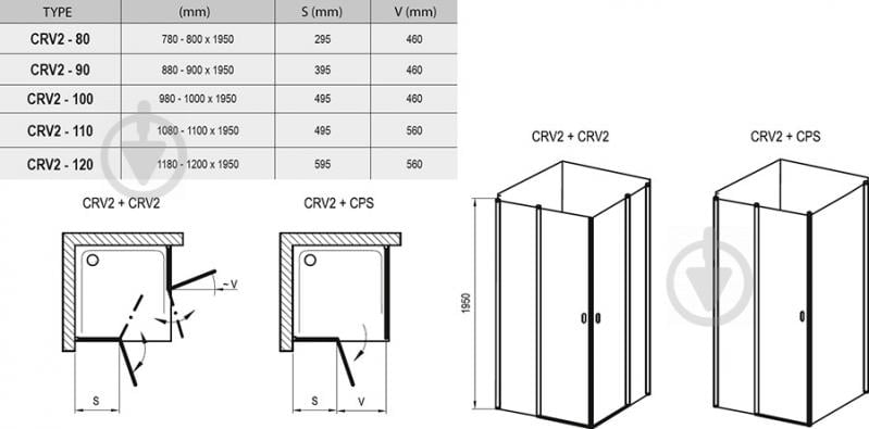 Душевые двери Ravak +стенка CRV2-90 bright 1QV70C00Z1 - фото 3