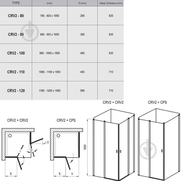 Стінка душова Ravak CRV2-100 white TRANSPARENT - фото 3