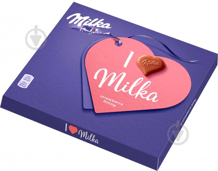 Конфеты Milka с кремово-клубничной начинкой в молочном шоколаде 110 г - фото 1