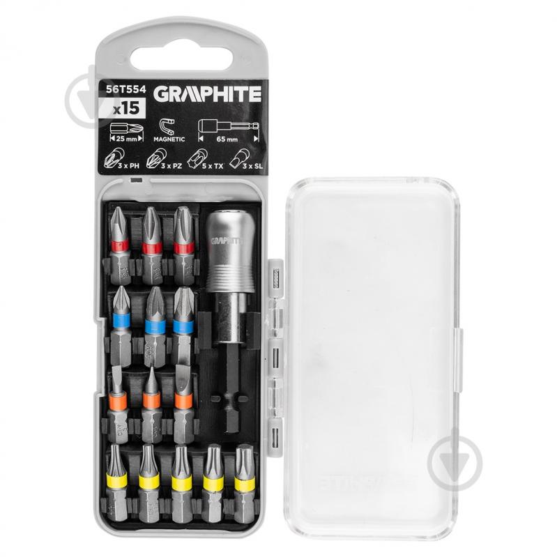 Набір біт GRAPHITE 15 шт. 56T554 - фото 1 Набір біт GRAPHITE 15 шт. 56T554 - фото 1