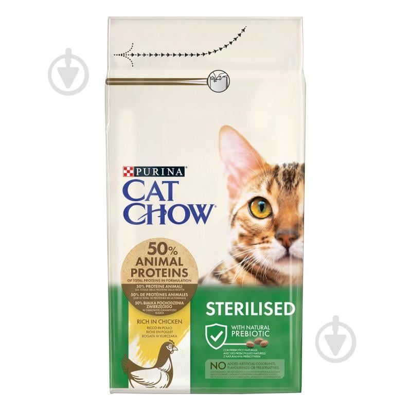 Корм сухой для взрослых стерилизованных кошек Cat Chow by Purina Sterilised с курицей 1,5 кг - фото 2 Корм сухой для взрослых стерилизованных кошек Cat Chow by Purina Sterilised с курицей 1,5 кг - фото 2