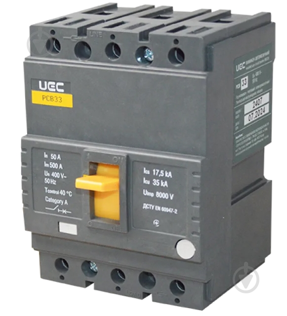 Автоматичний вимикач UEC PCB33 3Р 50А 35кА MCCB-PCB-33-3-0050 - фото 1