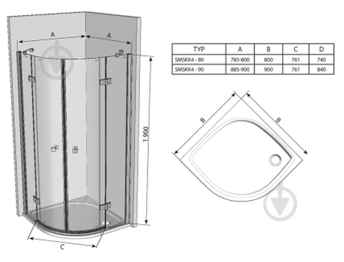 Душова кабіна Ravak SMSKK4-90 TRANSPARENT - фото 4