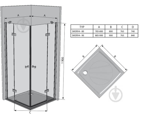 Душова кабіна Ravak SMSRV4-90 TRANSPARENT - фото 3