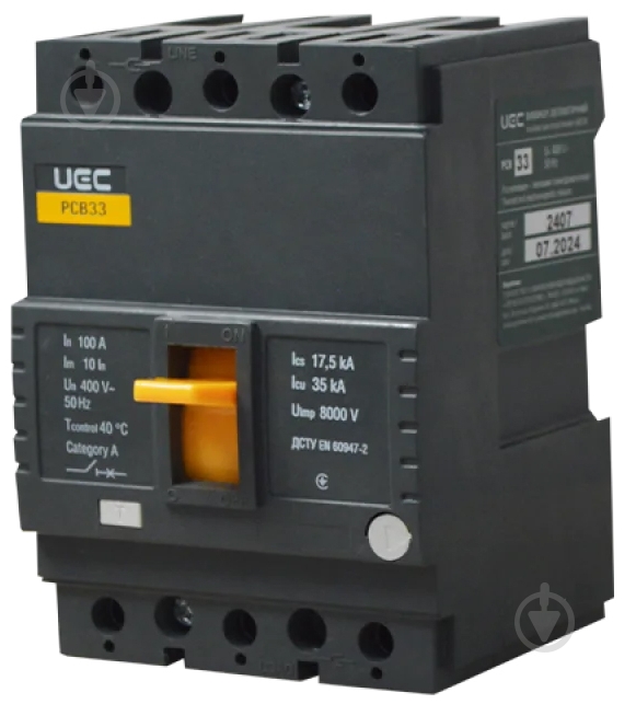 Автоматический выключатель UEC PCB33 3Р 100А 35кА MCCB-PCB-33-3-0100 - фото 1