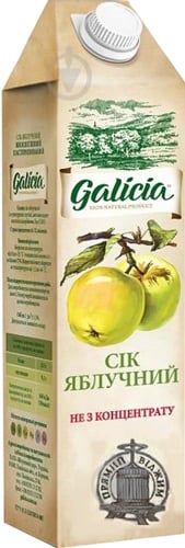 Сік Galicia Яблучний неосвітлений пастеризований 1л (4820151001253) - фото 1