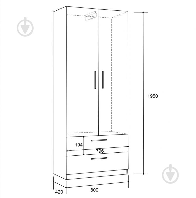 Шафа для одягу ROKO Greece 2Д2Я 1950х800х420 мм білий (20200048305) - фото 3