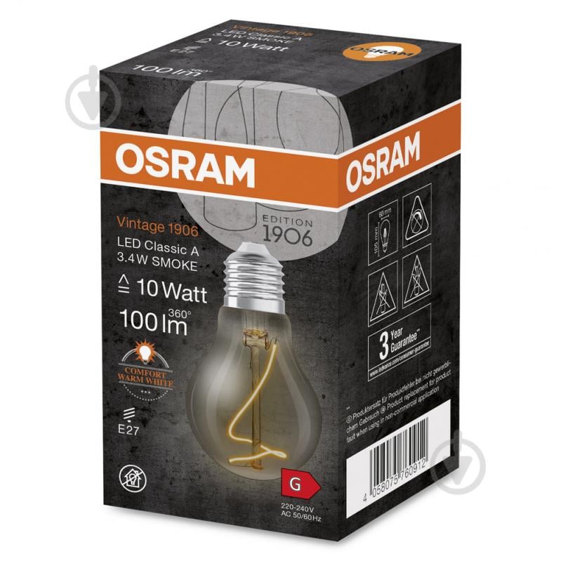 Лампа світлодіодна Osram Vintage FIL CLA 818 SM 3,4 Вт прозора E27 220 В 1800 К - фото 4