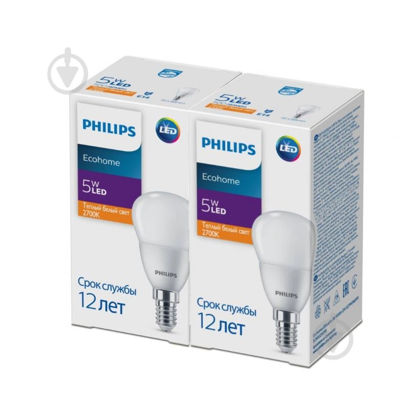 Лампа светодиодная Philips 5 Вт P45 матовая E14 90-240 В 929002969637/2 - фото 2