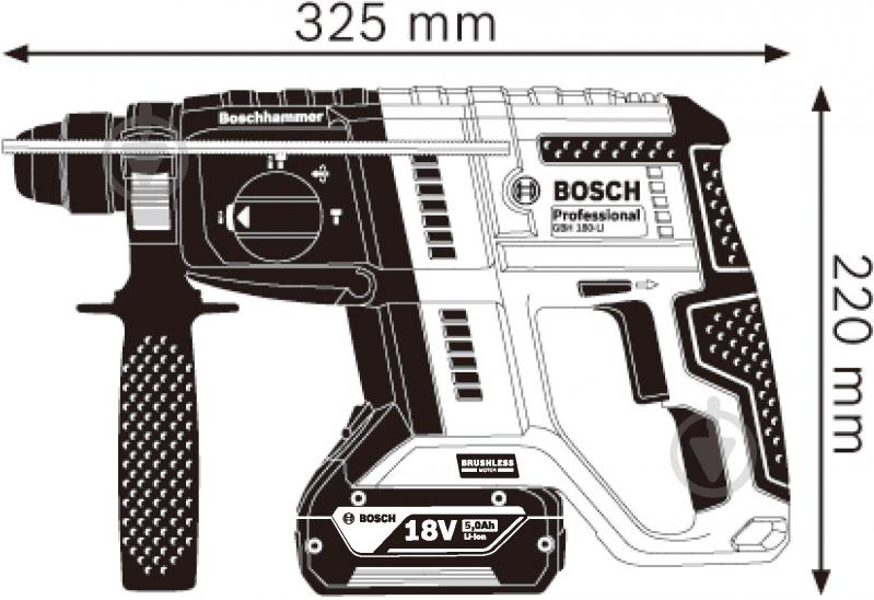 Перфоратор Bosch Professional GBH 180-LI + 2 аккумулятора GBA 18V 4.0Ah + набор сверл SDS plus с 11 шт. 0615990M33 - фото 6