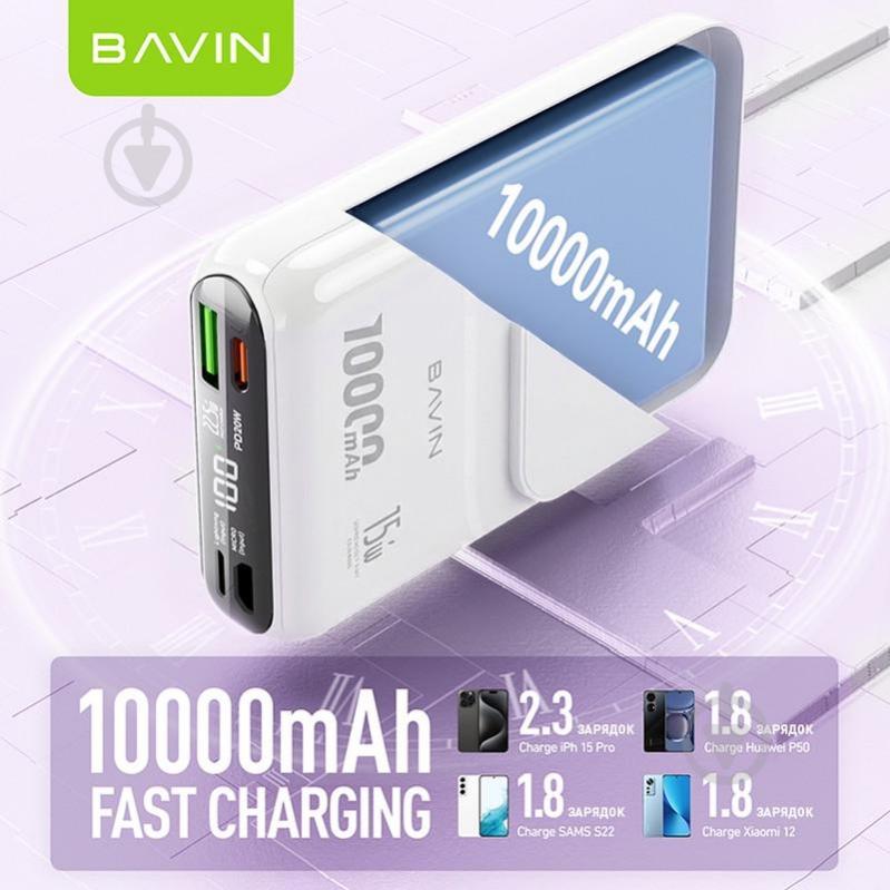 Повербанк BAVIN 10000 mAh white (Y-PC1066S-WH) - фото 3