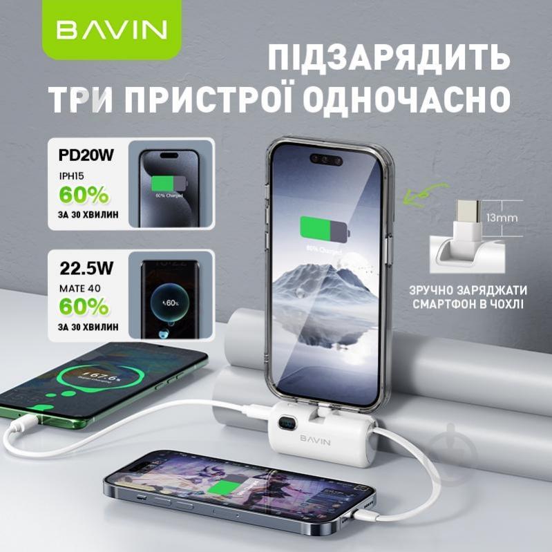 Повербанк BAVIN 5000 mAh white (Y-PC1092S-WH) - фото 3