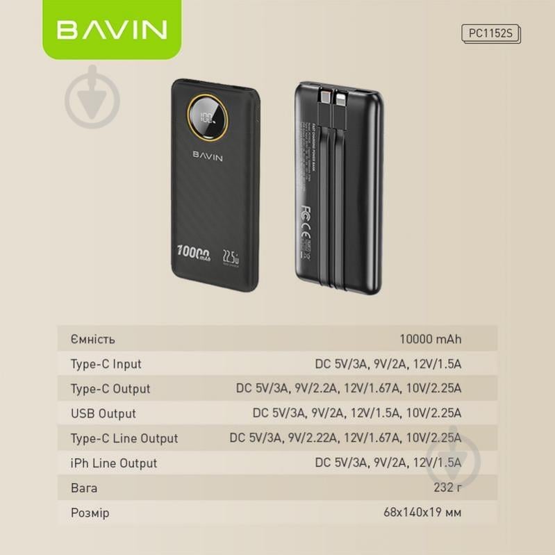 Повербанк BAVIN 10000 mAh black (Y-PC1152S-BK) - фото 7
