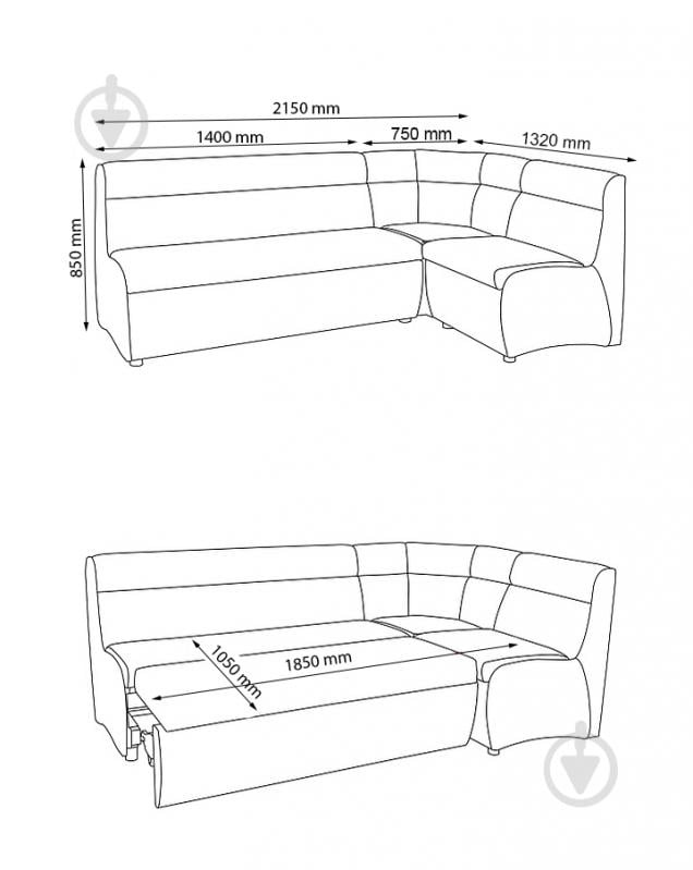 Уголок кухонный Лаунж 2105x1320x850 мм правый серый / серый - фото 8 Уголок кухонный Лаунж 2105x1320x850 мм правый серый / серый - фото 8