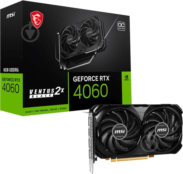 Видеокарта MSI NVIDIA GeForce RTX 4060 8GB GDDR6 128bit (GeForce RTX 4060 VENTUS 2X BLACK 8G OC) - фото 1