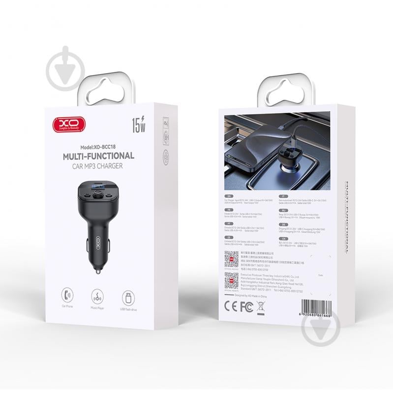 FM-трансмітер Xo BCC18 USB-A OTG/USB-C Black - фото 4