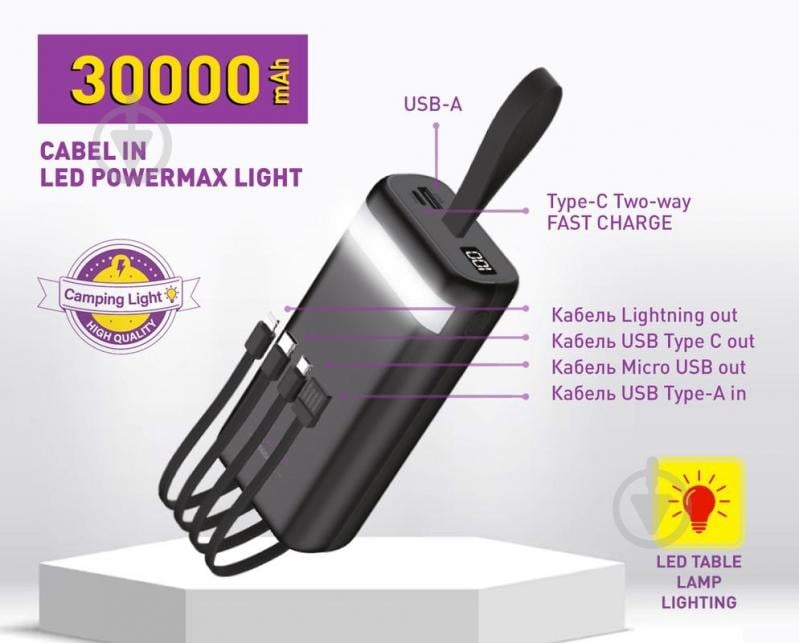 Повербанк Y-Kryptone 30000 mAh black (YK-N32LC-B) - фото 2