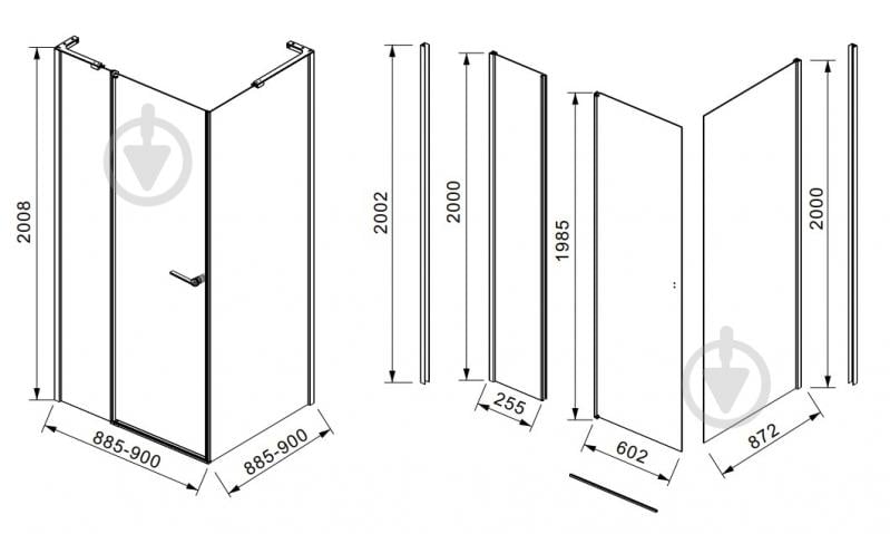 Душевое ограждение EGO квадратное распашное LEX CHROME 90х90х200 см - фото 2