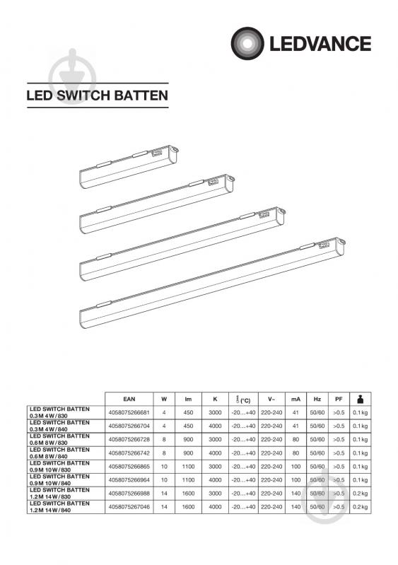 Світильник лінійний Ledvance LED Switch Batten 1200 мм 14 Вт 3000 К теплий - фото 5