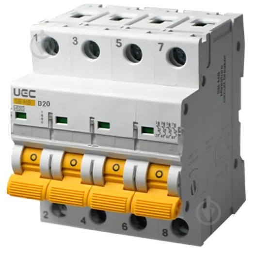 Автоматический выключатель UEC SB-M8 4P 20A D 4,5кA MCB45-4-020-D - фото 1