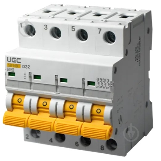 Автоматический выключатель UEC SB-M8 4P 32A D 4,5кA MCB45-4-032-D - фото 1 Автоматический выключатель UEC SB-M8 4P 32A D 4,5кA MCB45-4-032-D - фото 1