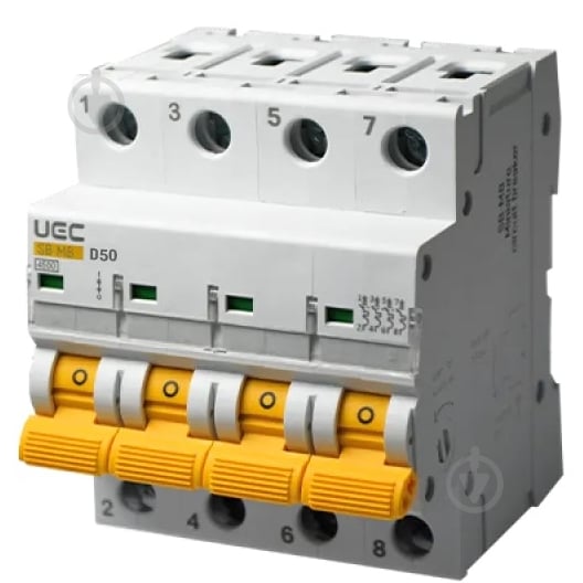 Автоматический выключатель UEC SB-M8 4P 50A D 4,5кA MCB45-4-050-D - фото 1