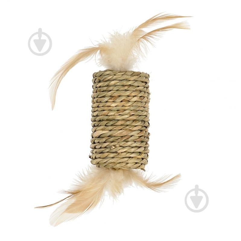 Іграшка для котів AnimAll Fun Бочка з пір'ям 21 см бежевий (183387) - фото 1