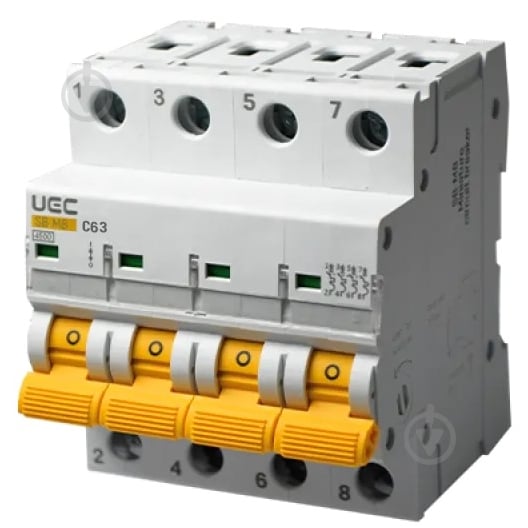 Автоматичний вимикач UEC SB-M8 4P 63A D 4,5кA MCB45-4-063-D - фото 1 Автоматичний вимикач UEC SB-M8 4P 63A D 4,5кA MCB45-4-063-D - фото 1
