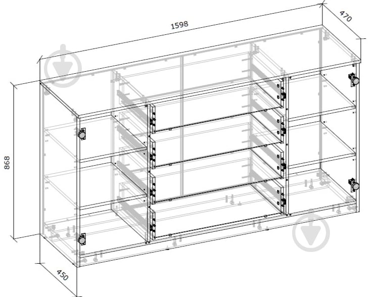 Комод Грейд ФЛЕКС корпус тип №2 1598x868x470 мм білий - фото 2