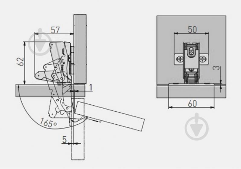 Петля GTV угловая 165 градусов 100 шт. ZP-KT165H2BE - фото 2