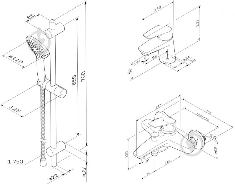 Набор смесителей AM.PM 3 в 1 Gem - фото 6