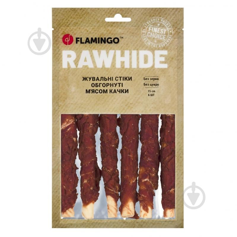 Ласощі жувальні стіки обгорнуті м'ясом качки для собак 15 см 6 шт. - фото 1