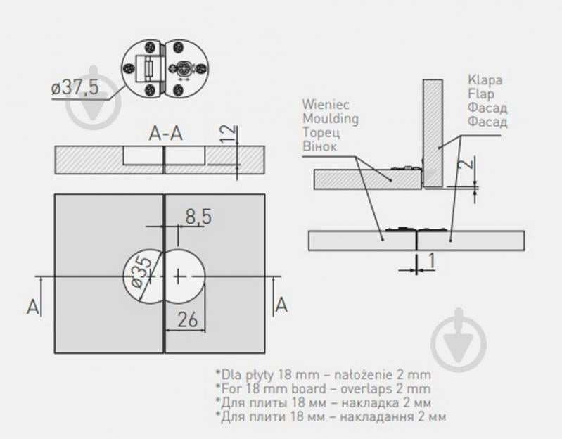Петля накладная GTV 180° барная спеціальная bar hinge упаковка 100 комплектов PD-MD-ZB-01-KPL - фото 2