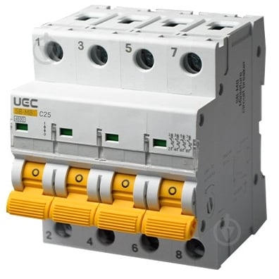 Автоматический выключатель UEC SB-M8 4P 25A C 4,5кA MCB45-4-025-C - фото 1