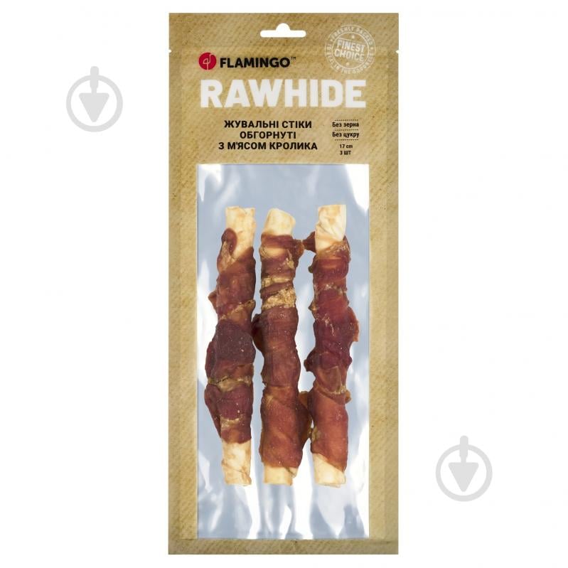 Ласощі Flamingo жувальні стіки обгорнуті м'ясом кролика для собак 17 см 3 шт. - фото 1