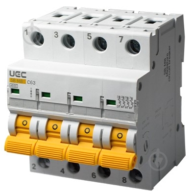 Автоматический выключатель UEC SB-M8 4P 63A C 4,5кA MCB45-4-063-C - фото 1 Автоматический выключатель UEC SB-M8 4P 63A C 4,5кA MCB45-4-063-C - фото 1