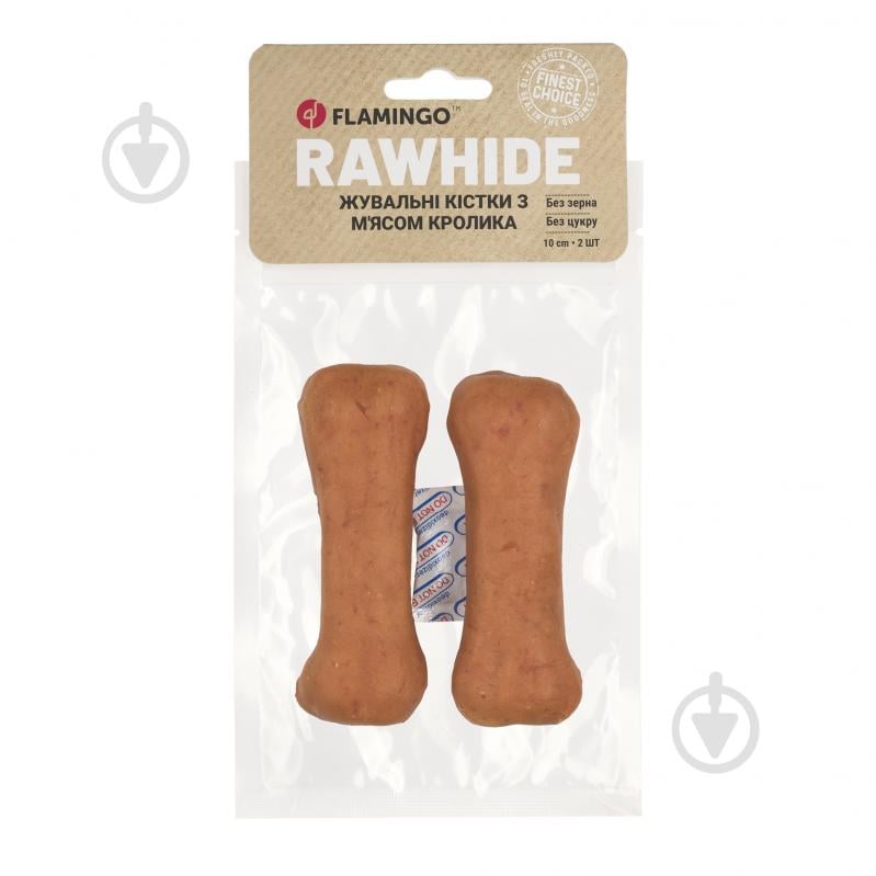 Ласощі Flamingo жувальні кістки обгорнуті м'ясом кролика для собак 10 см 2 шт. - фото 1