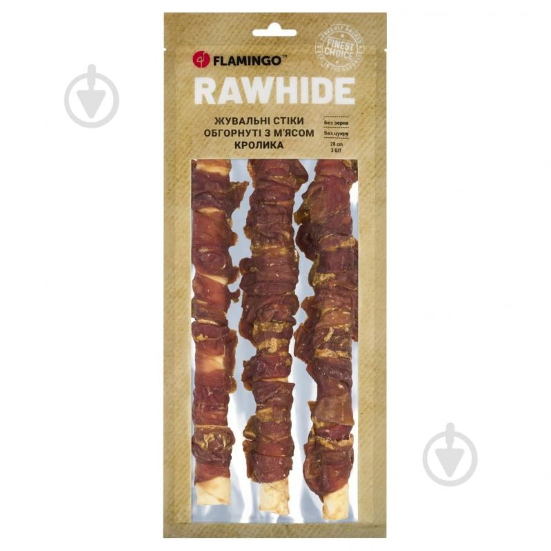 Ласощі Flamingo жувальні стіки обгорнуті м'ясом кролика для собак 28 см 3 шт. - фото 1 Ласощі Flamingo жувальні стіки обгорнуті м'ясом кролика для собак 28 см 3 шт. - фото 1