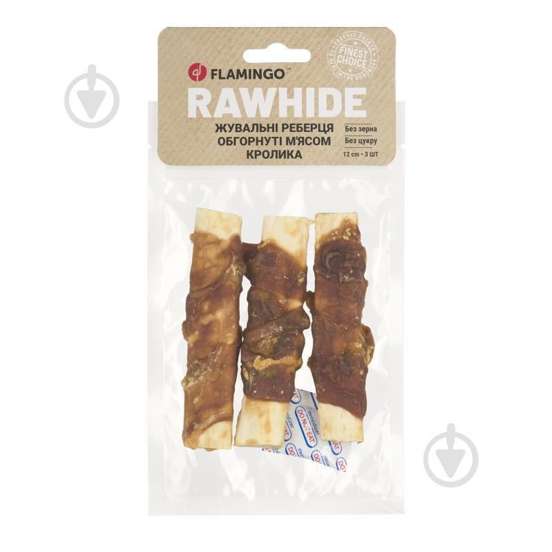 Ласощі Flamingo жувальні реберця обгорнуті м'ясом кролика для собак 12 см 3 шт. - фото 1