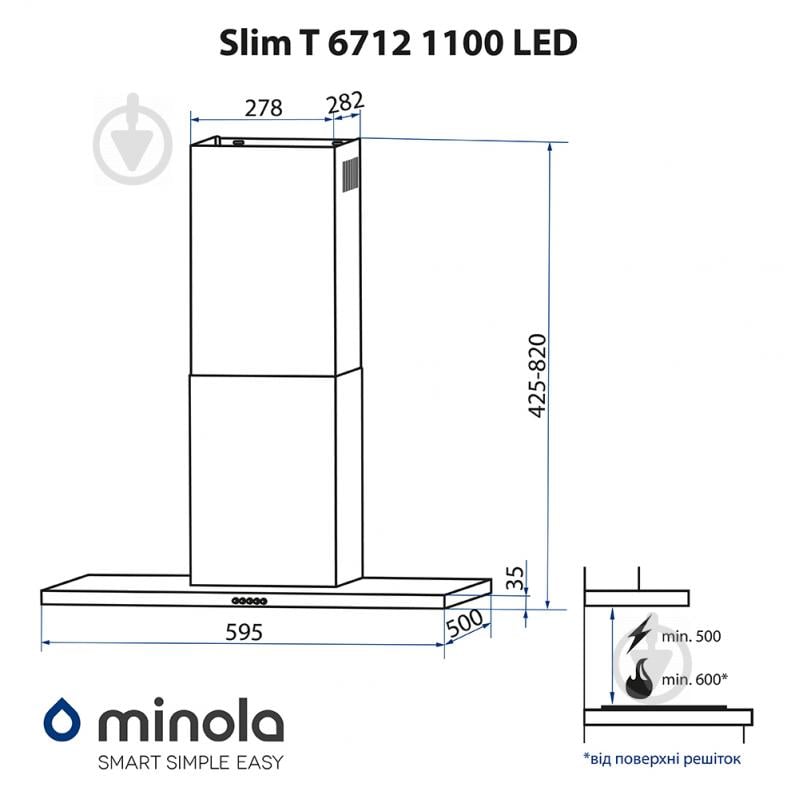 Витяжка Minola Slim T 6712 WH 1100 LED - фото 14