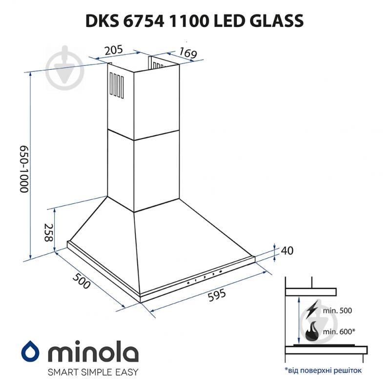 Витяжка Minola DKS 6754 I/BL 1100 LED GLASS - фото 15