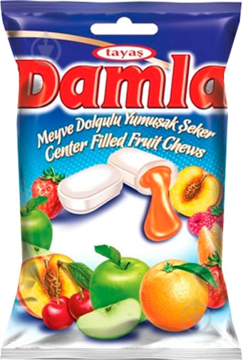 Цукерки жувальні Tayas Damla Soft Candy New Апельсин, полуниця, вишня, яблуко, малина, персик і лимон - фото 1