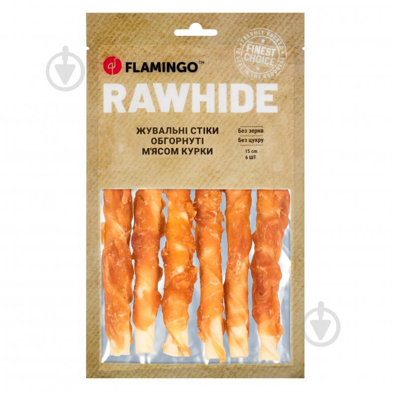 Ласощі Flamingo жувальні стіки обгорнуті м'ясом курки для собак 15 см 6 шт. - фото 1