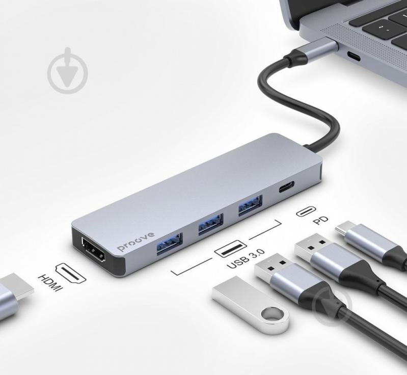 USB-хаб Proove Iron Link 5 in 1 3 х USB3.0 + Type C + HDMI silver - фото 2 USB-хаб Proove Iron Link 5 in 1 3 х USB3.0 + Type C + HDMI silver - фото 2
