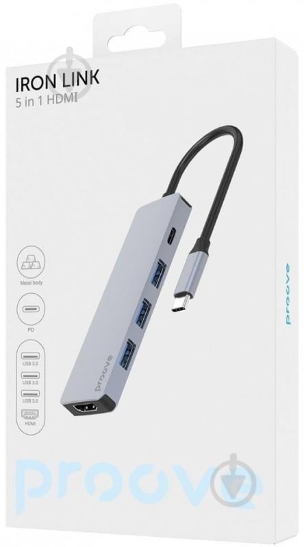 USB-хаб Proove Iron Link 5 in 1 3 х USB3.0 + Type C + HDMI silver - фото 3 USB-хаб Proove Iron Link 5 in 1 3 х USB3.0 + Type C + HDMI silver - фото 3